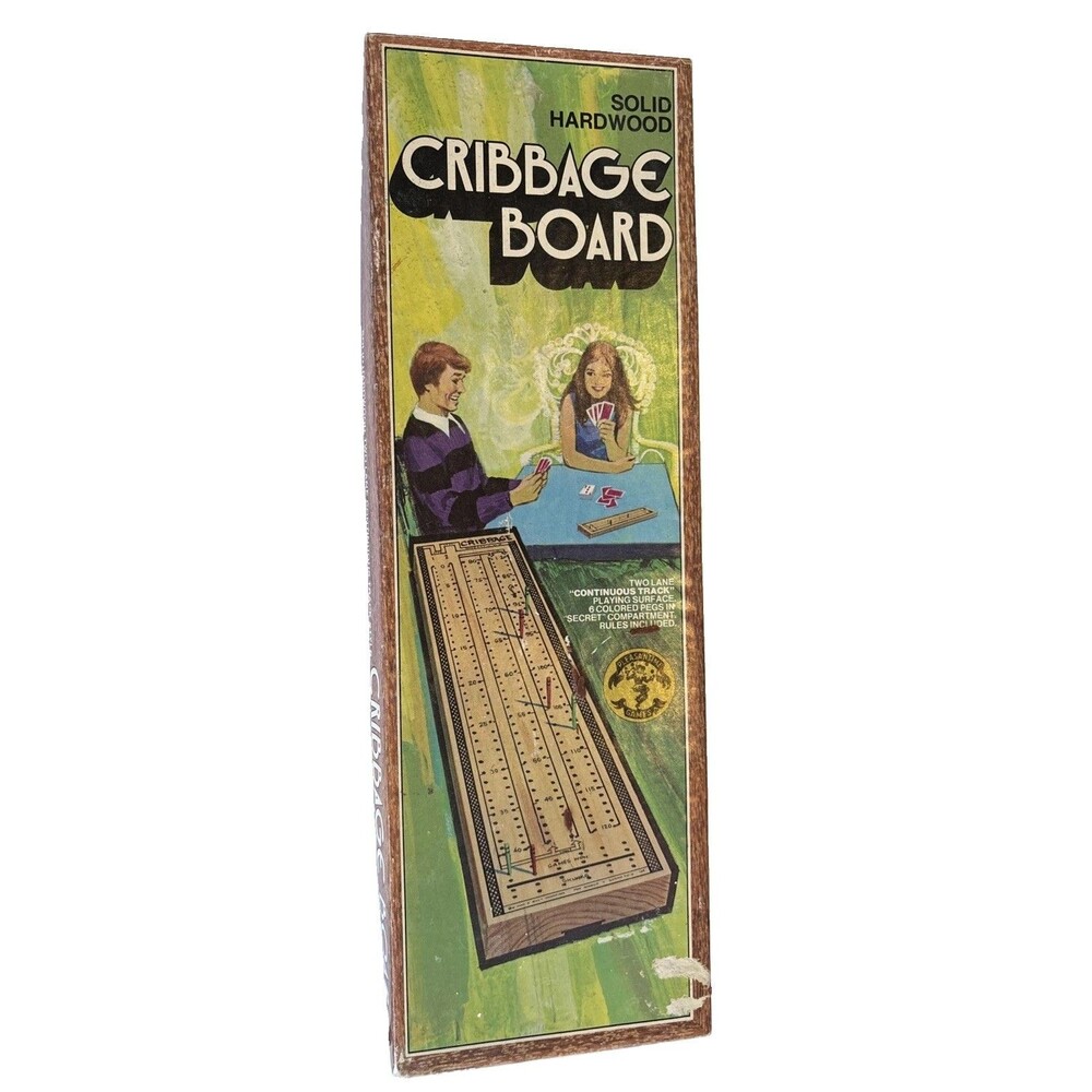 Vintage Solid Hardwood Cribbage Board Game complete Box 1972 Pacific Game Co